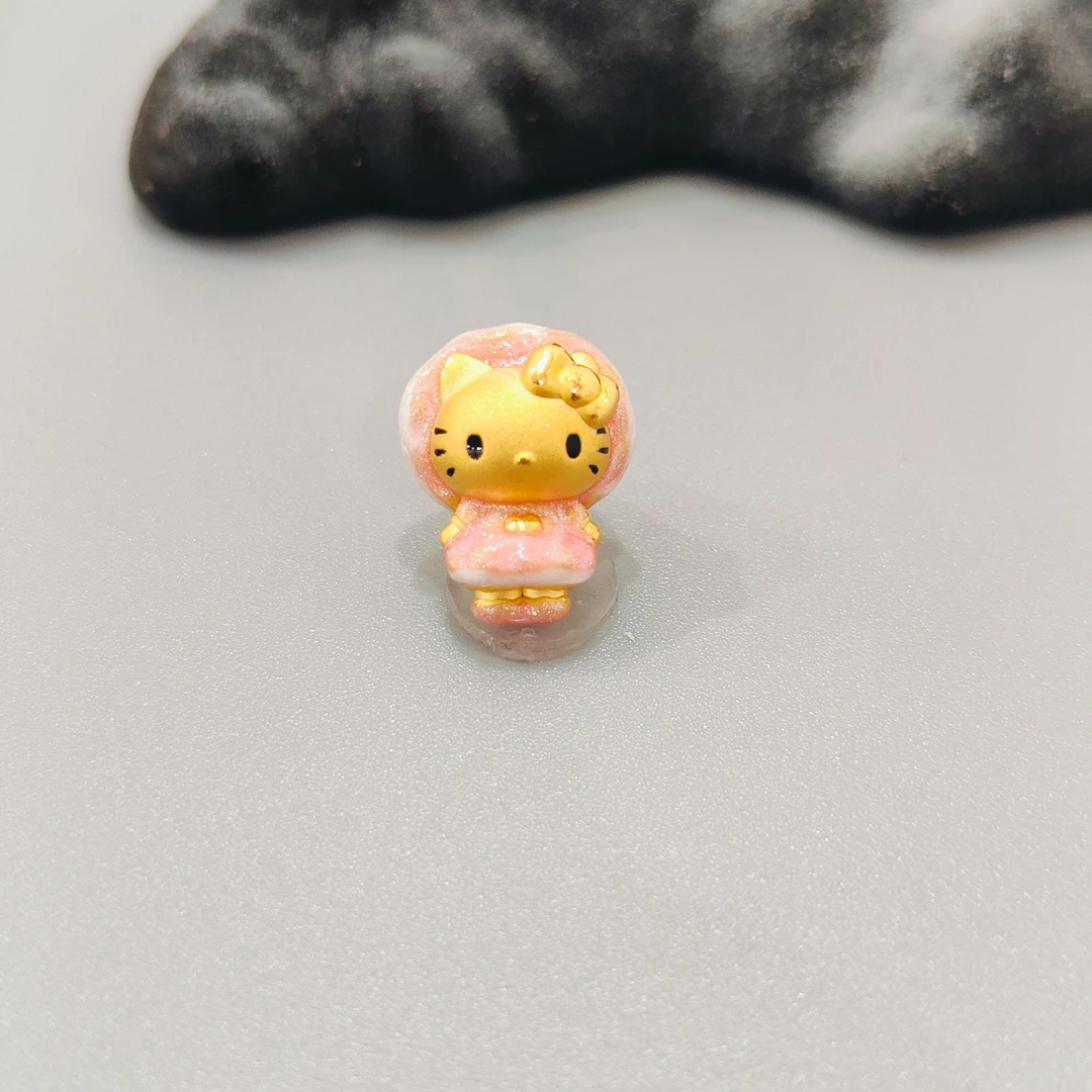 【珺铺黄金】足金999粉色太阳帽kitty3D硬金转运珠饰品
