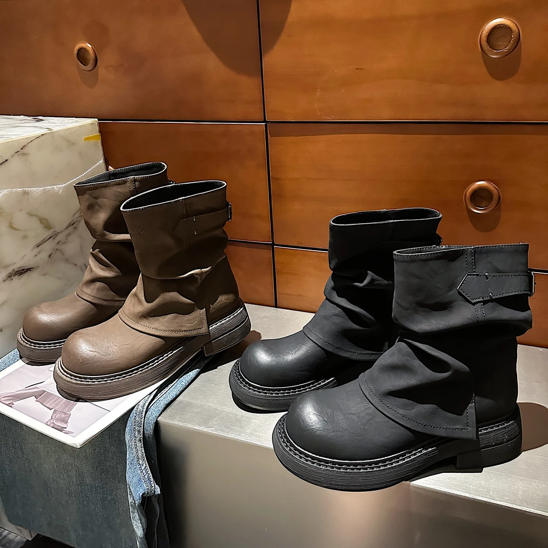 TS短靴2024秋季新款时尚百搭款厚底复古英伦风马丁靴