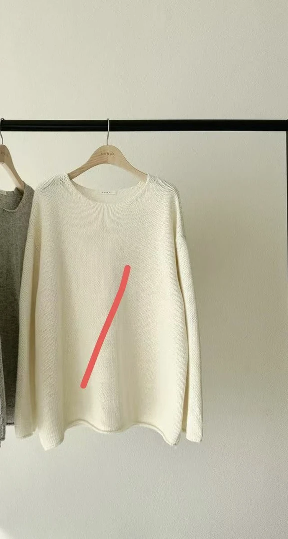 韩国ounce早春新款慵懒宽纯色圆领针织衫上衣