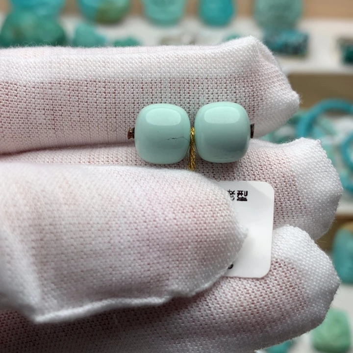 绿松石未镶嵌珠宝奇石菜籽绿老型对珠9.4mm