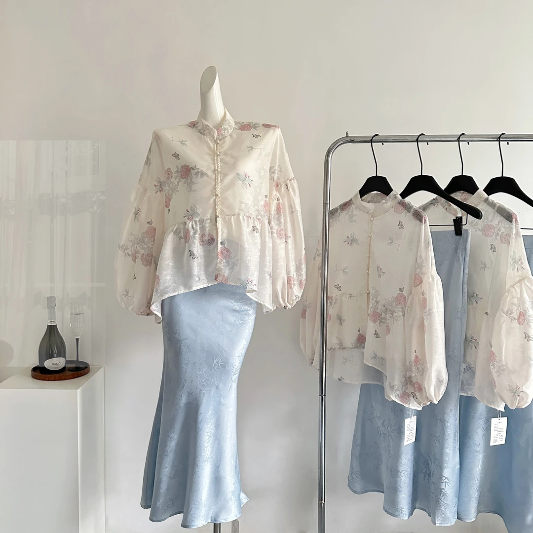 花宴 温柔仙气超显瘦禅意套装女新中式宽松开衫上衣女装秋