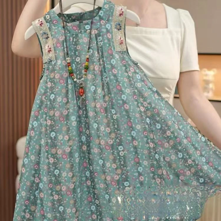 尚品琳25159女童连衣裙夏新款洋气小女孩公主裙民族风背心裙子