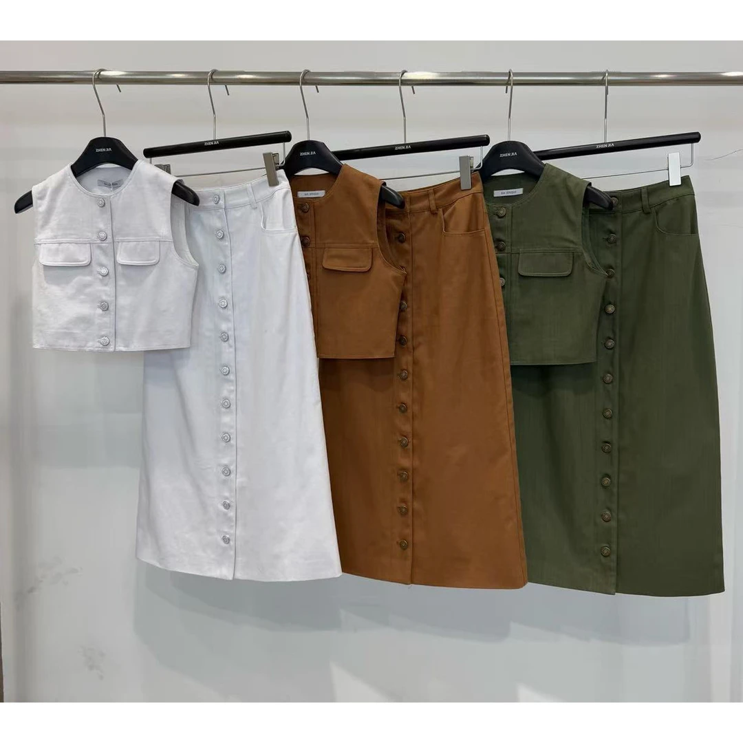 【娇娇私服定制】新款上新休闲排扣背心+半身裙两件套40703#