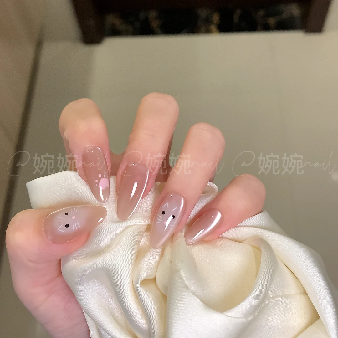 【咪咪】简约可爱手工穿戴甲玻璃珠小猫设计高级感美甲片