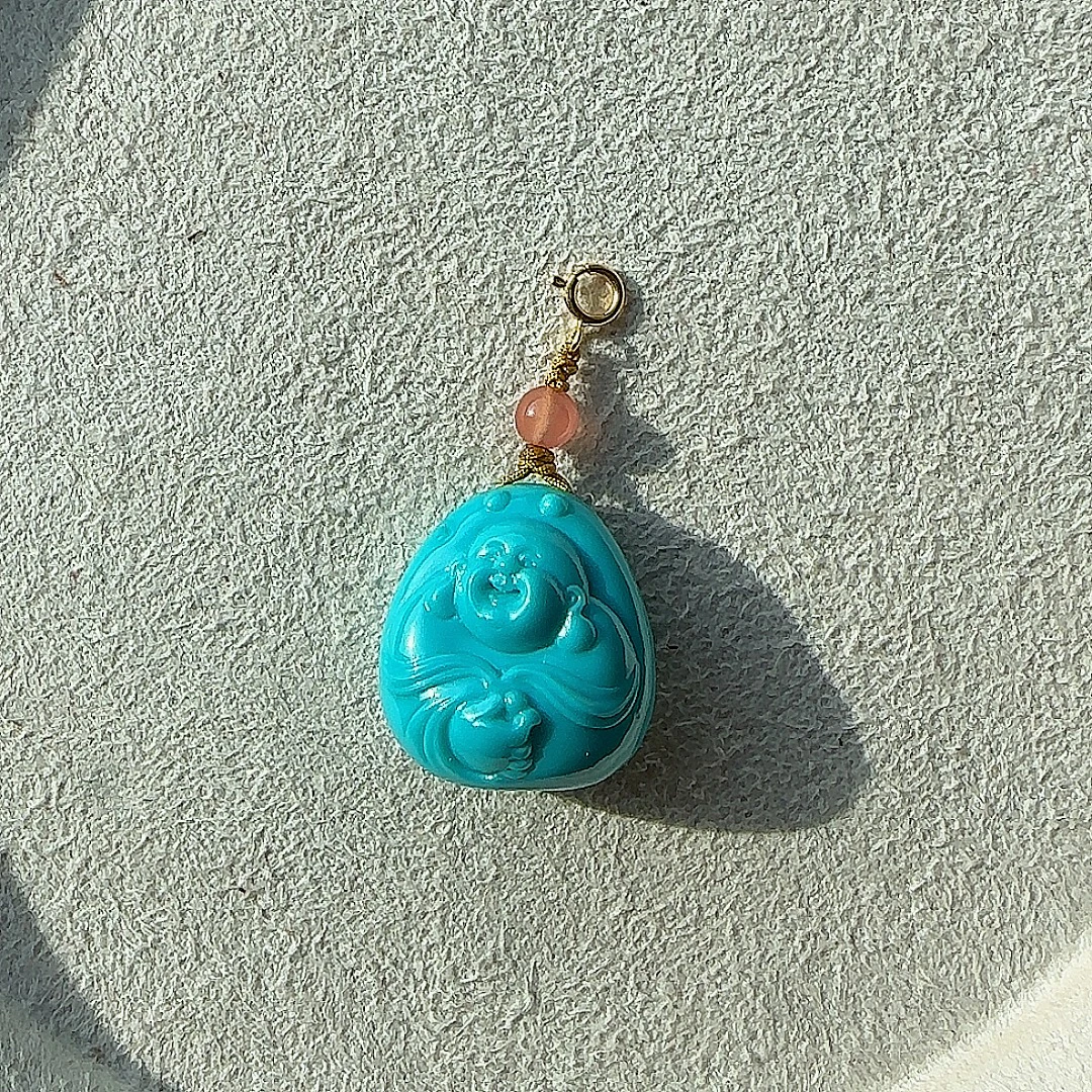 非金属布艺吊坠 弥勒手工精雕k18万用扣吊坠（一物一拍）