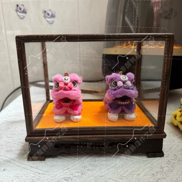 小号萌狮展示盒套装摆件国潮可爱醒狮摆件创意手工车载与家居饰品