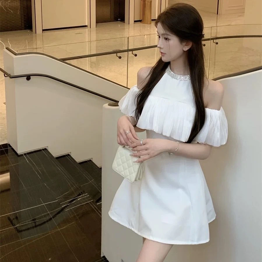法式复古千金风连衣裙夏季2025新款小香风一字领气质温柔修身短裙