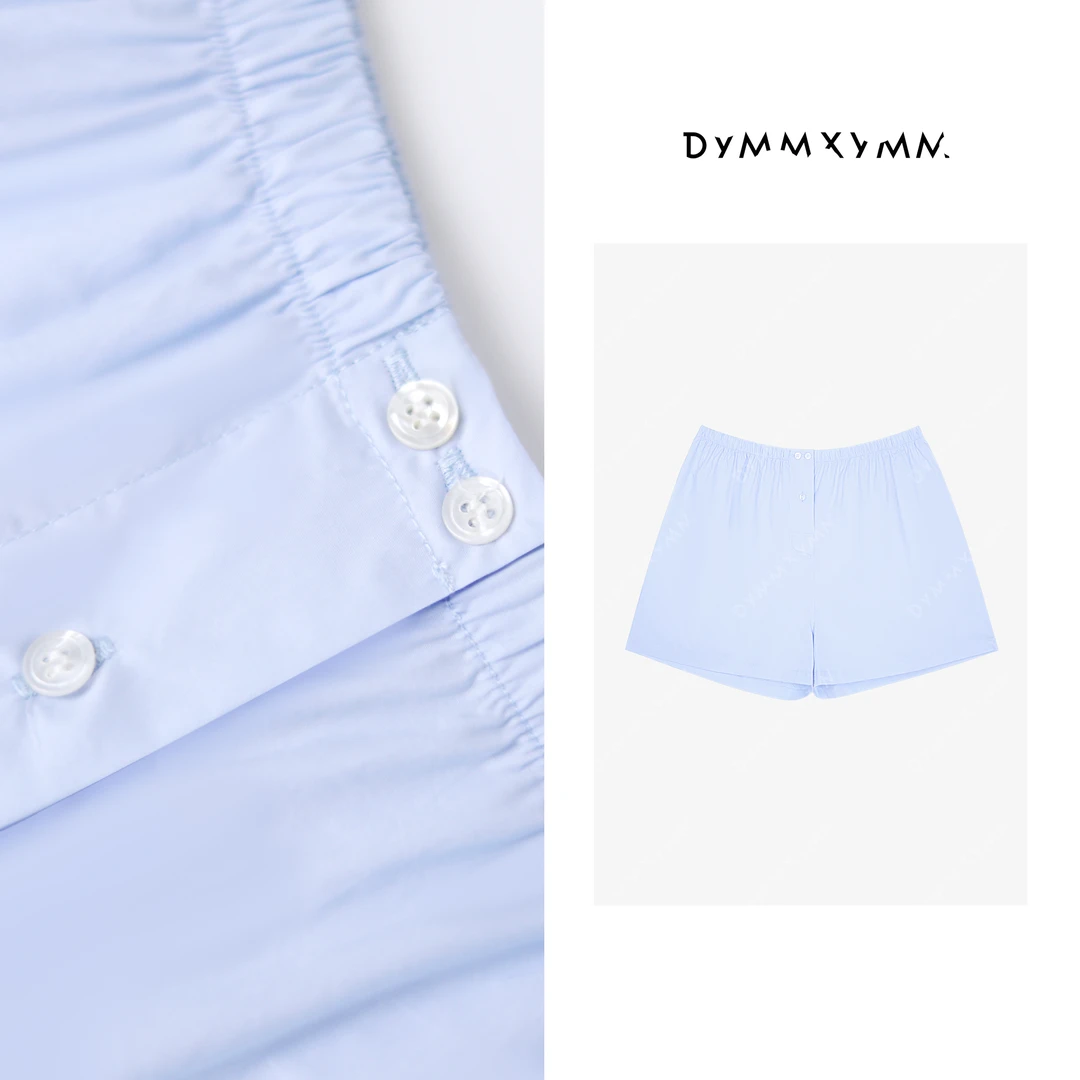 【DYMMXYMM】-早春极简风百搭时尚双扣淡蓝松紧腰短裤-5SSY6212