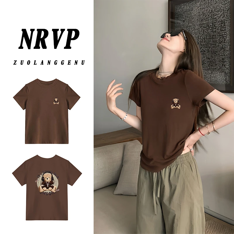 品质趣味印花t恤女显瘦穿搭微胖女生大码正肩修身高弹力女装上衣