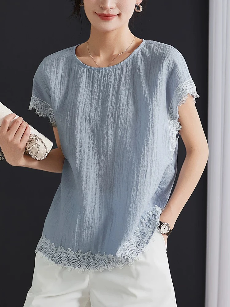 2025纯色夏季醋酸复古纯色短袖新款显瘦宽松休闲