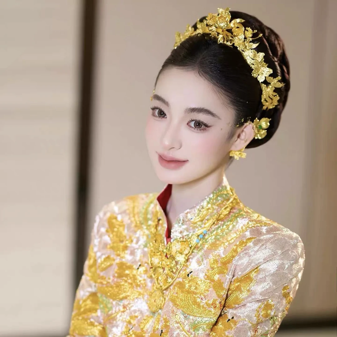 ETE-12950新娘饰品中式金色牡丹半冠发冠秀禾服龙凤褂配饰