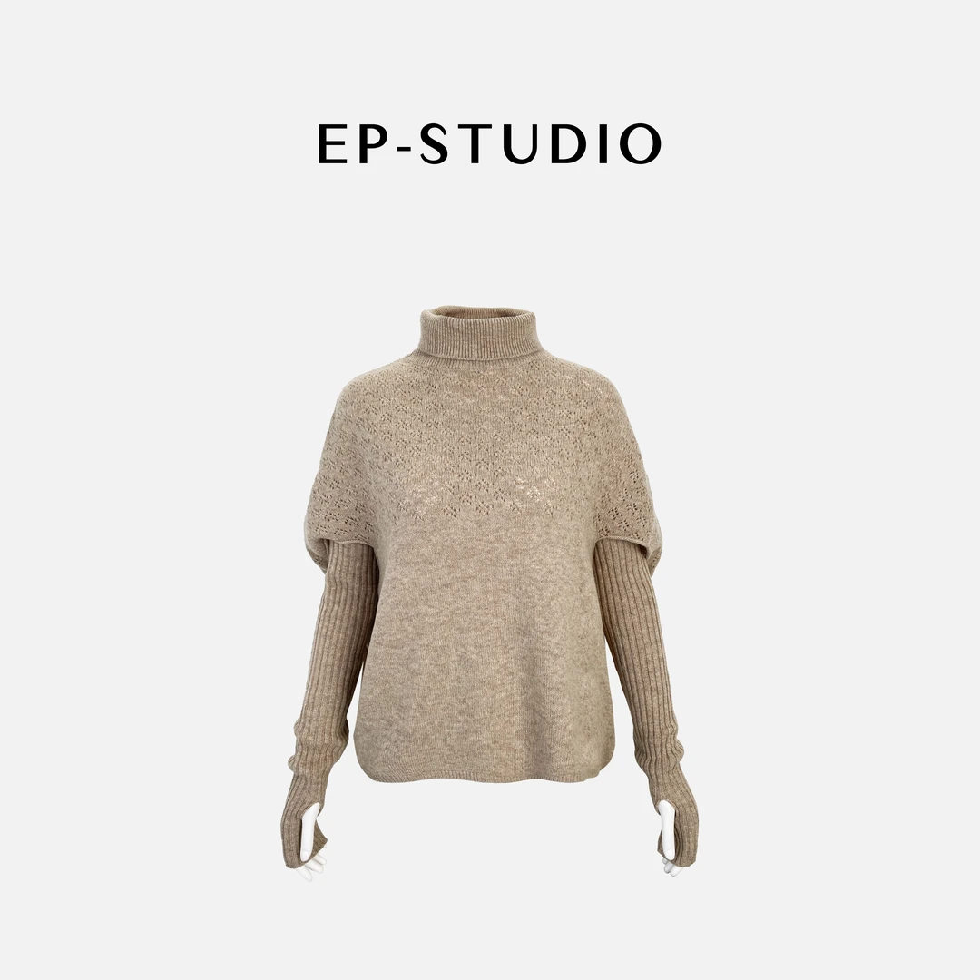 【匿境】100%羊毛镂空纹理半袖套设计针织衫9539