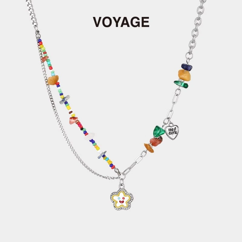 钛钢亚克力项链 多巴胺彩色串珠项链女款2025年新款爆款长款配饰