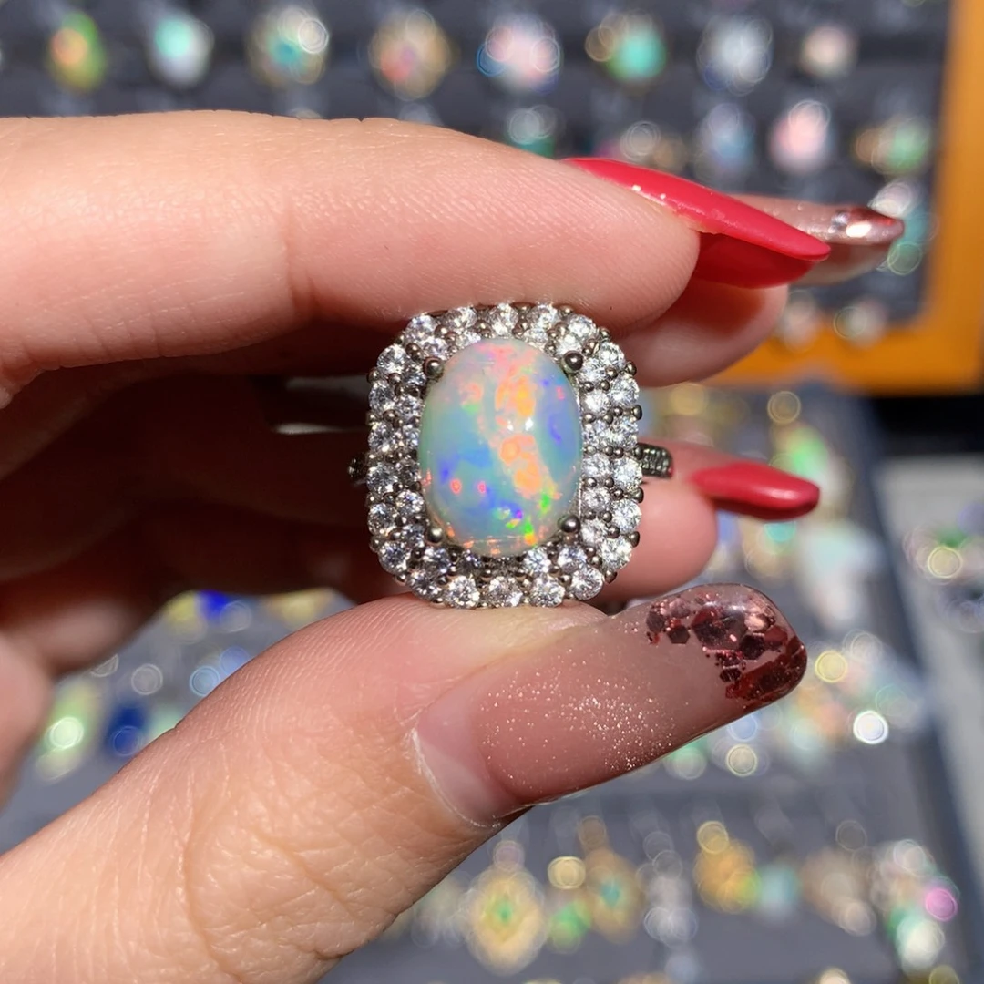 银S925镶嵌欧泊欧泊戒指y