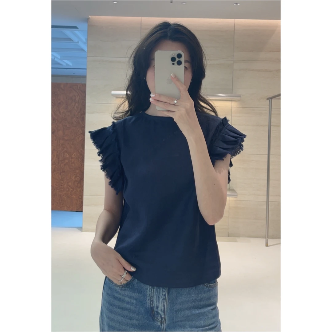 瑞瑞ANNYRUI |  小众法式显瘦优雅舒适荷叶边包袖进口亚麻衬衫