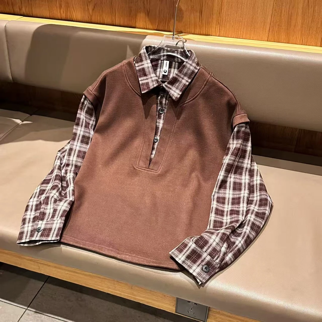 秋冬新款百搭休闲时尚宽松潮流假两件男款卫衣