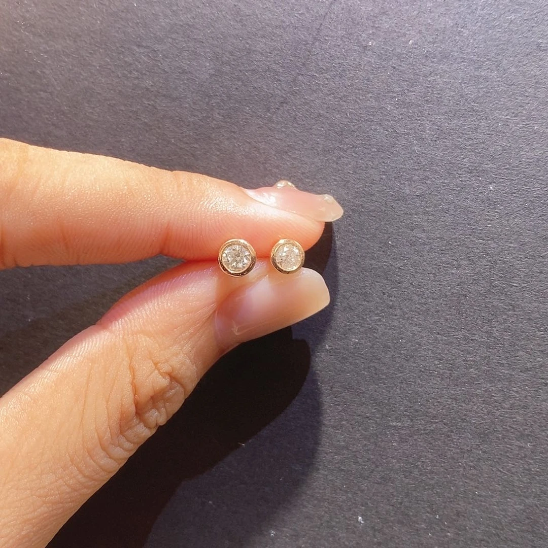 钻石耳饰18K金镶嵌k玫 泡泡耳钉
