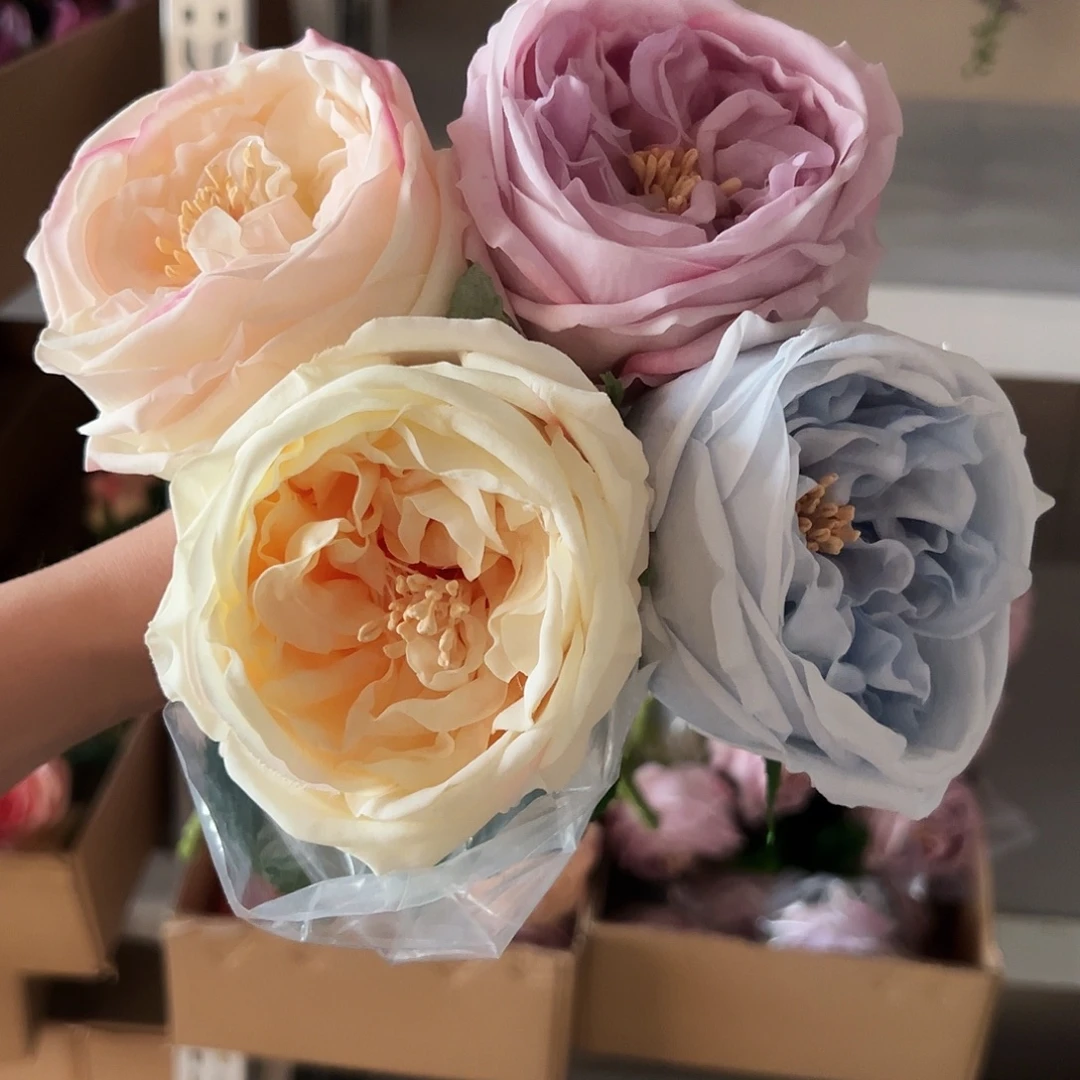 4枝混色手感奥斯汀玫瑰花