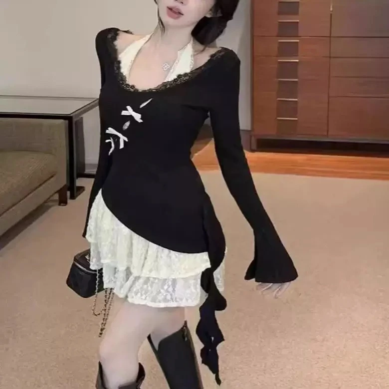 纯欲风套装裙女2025新款春秋穿搭一整套蕾丝边上衣设计感两件套女