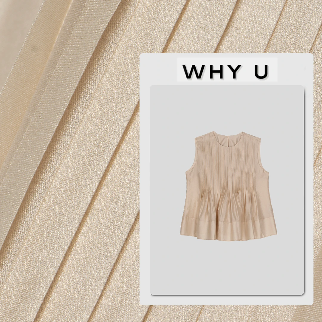 WHYU春夏新款简约时尚大气杏色竖褶皱上衣【曼乔】25SS