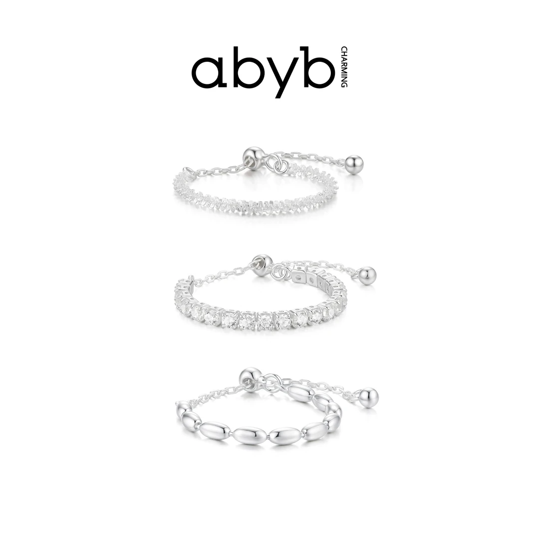ABYBCHARMING 925银合成锆石戒指 小水滴小众设计师个性可调节