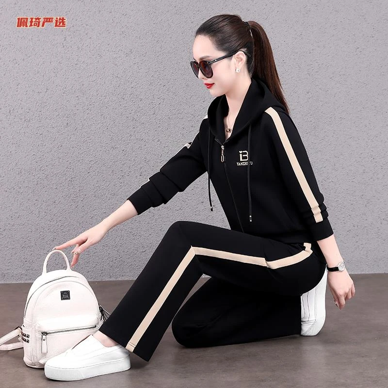 2025新款运动服套装女春秋减龄显瘦洋气妈妈连帽卫衣休闲服两件套