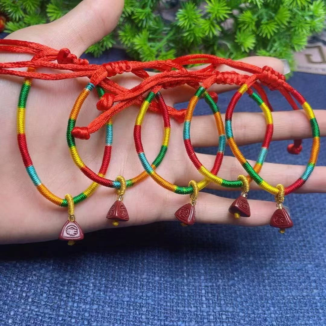 含辰砂工艺品含辰砂工艺品高含量朱砂粽子五彩手绳五件套