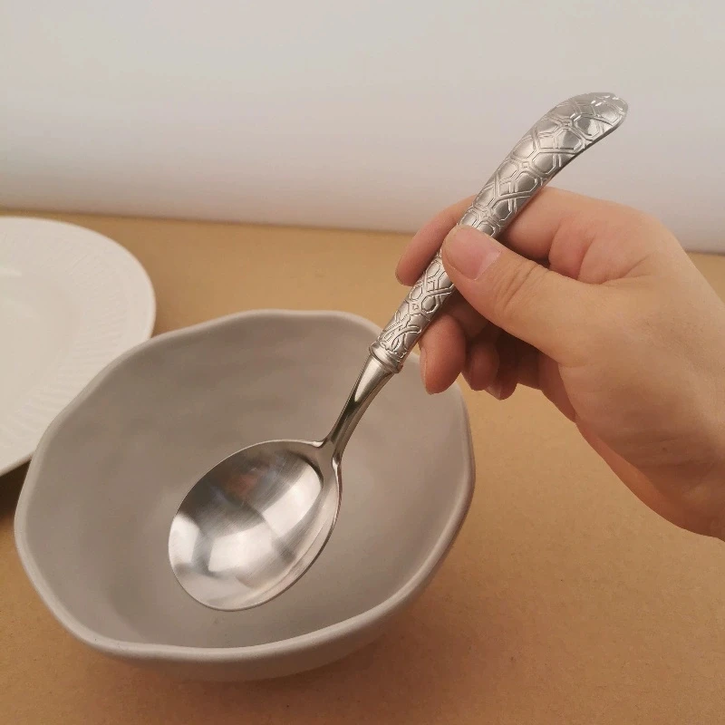 VE龟柄厚料18/10不锈钢西餐勺子304吃饭勺圆头勺喝汤勺干饭勺砂光
