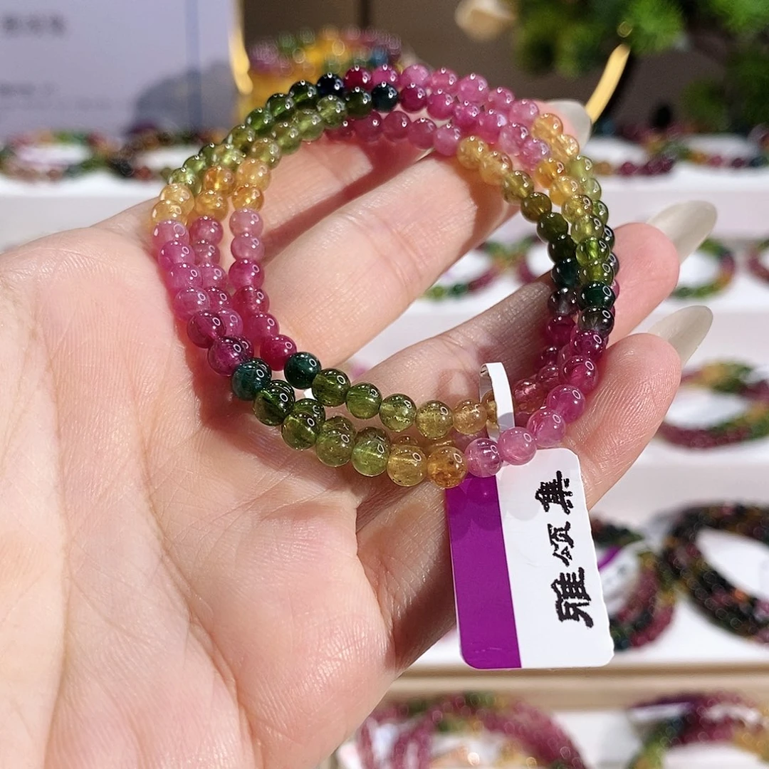 未镶嵌手串碧玺G2625三圈颜色微差