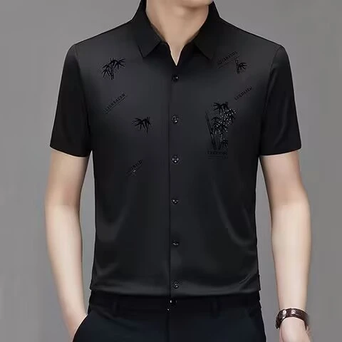 夏季男士无痕衬衫冰丝抗皱休闲半袖透气衬衣上衣爸爸装父亲节礼物
