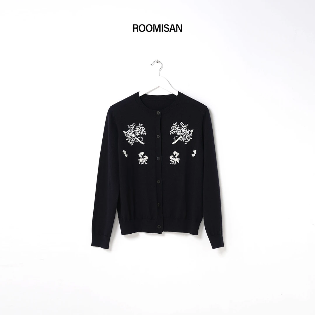 ROOMISAN25SS/【手工钉珠片刺绣密织羊毛针织开衫】25474
