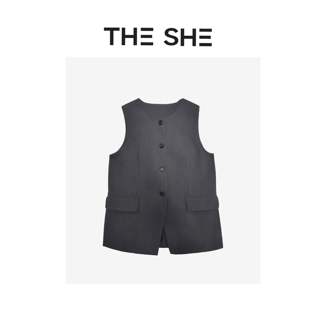 【LI·LI】 『岩石灰羊毛极简纯色马甲』设计感小众圆领马甲