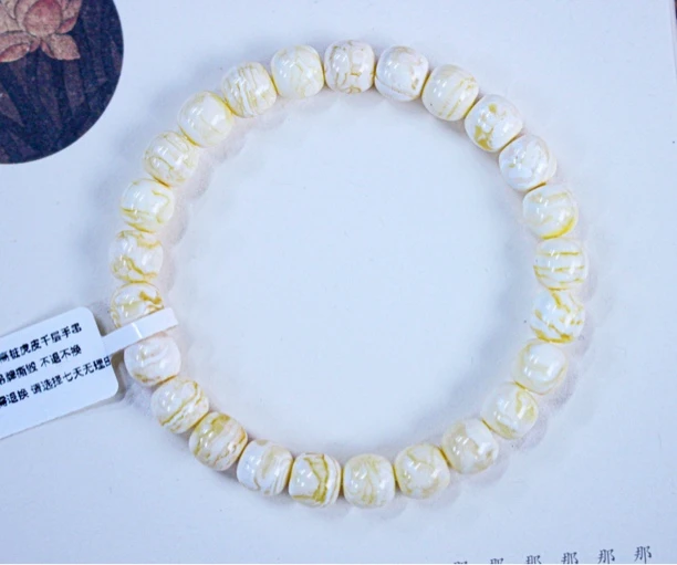 8.5x8.2俄料瓷白顺纹老型蜜蜡手串 9.09克 精工 高桩 蜡质瓷实