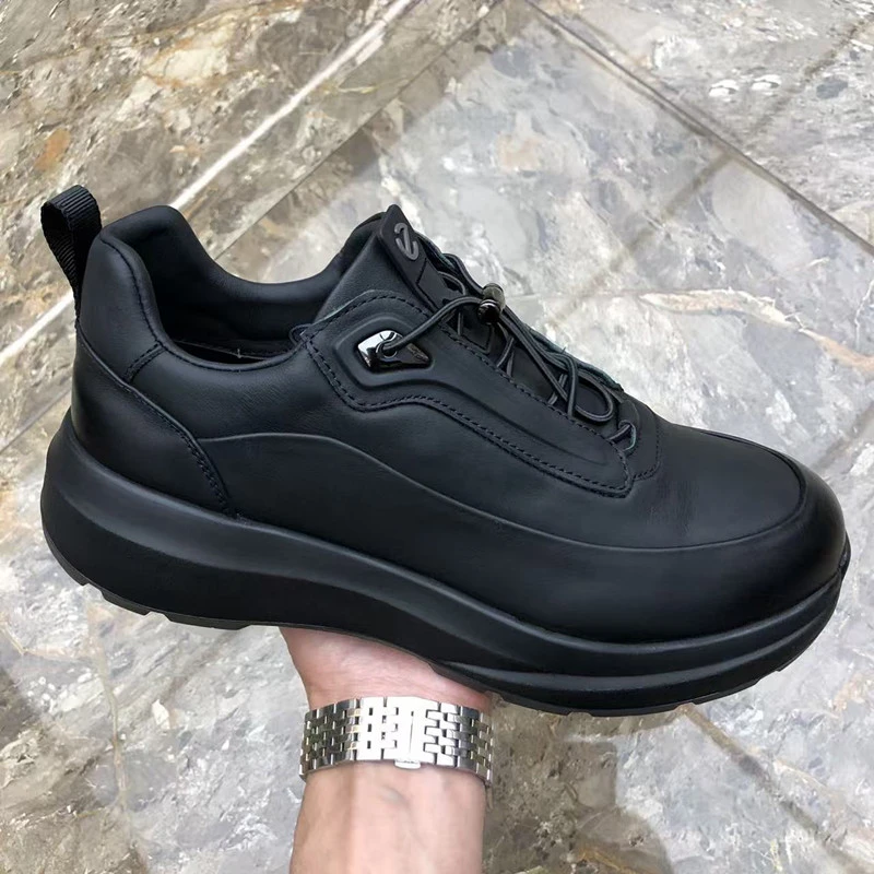 新款男士单鞋头层牛皮舒适平底松紧带男鞋时尚透气轻便运动休闲鞋