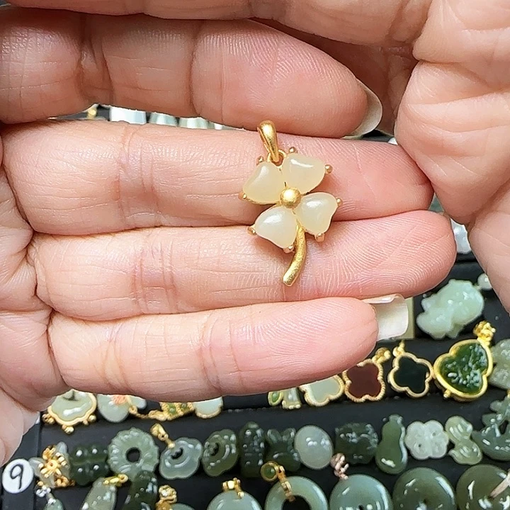 和田玉银S925镶嵌吊坠(不含链)