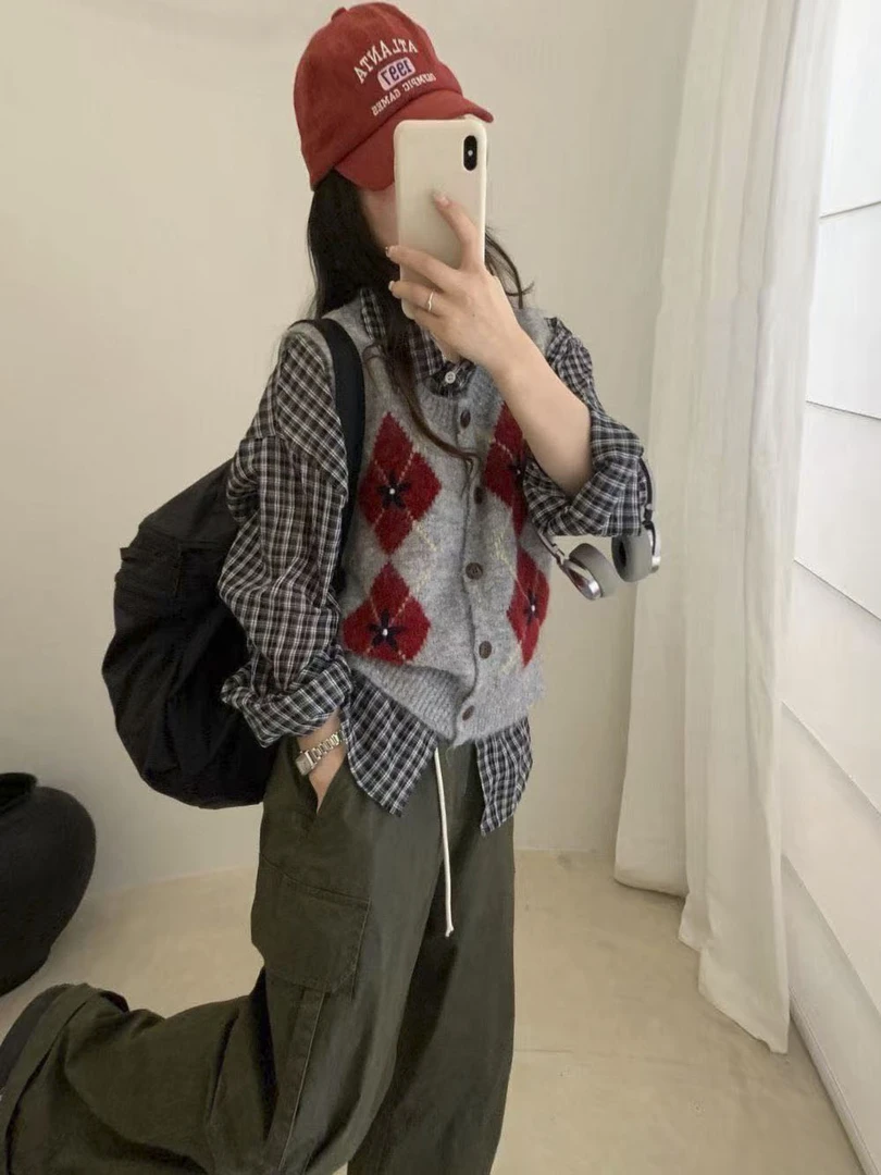 QC韩系休闲针织马甲女叠穿外穿毛衣背心坎肩