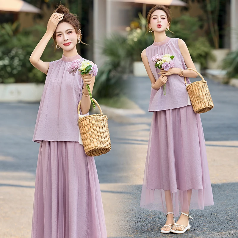 汉元素春夏田园风千金风中国风法式茶服绣花时尚套装短袖夏季复古