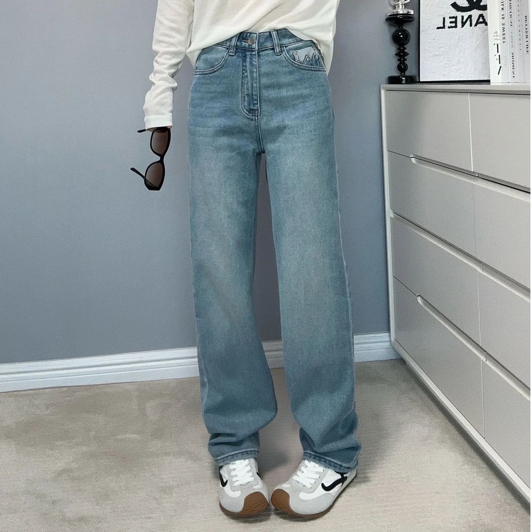 2025春款修身小直筒微弹水洗牛仔裤