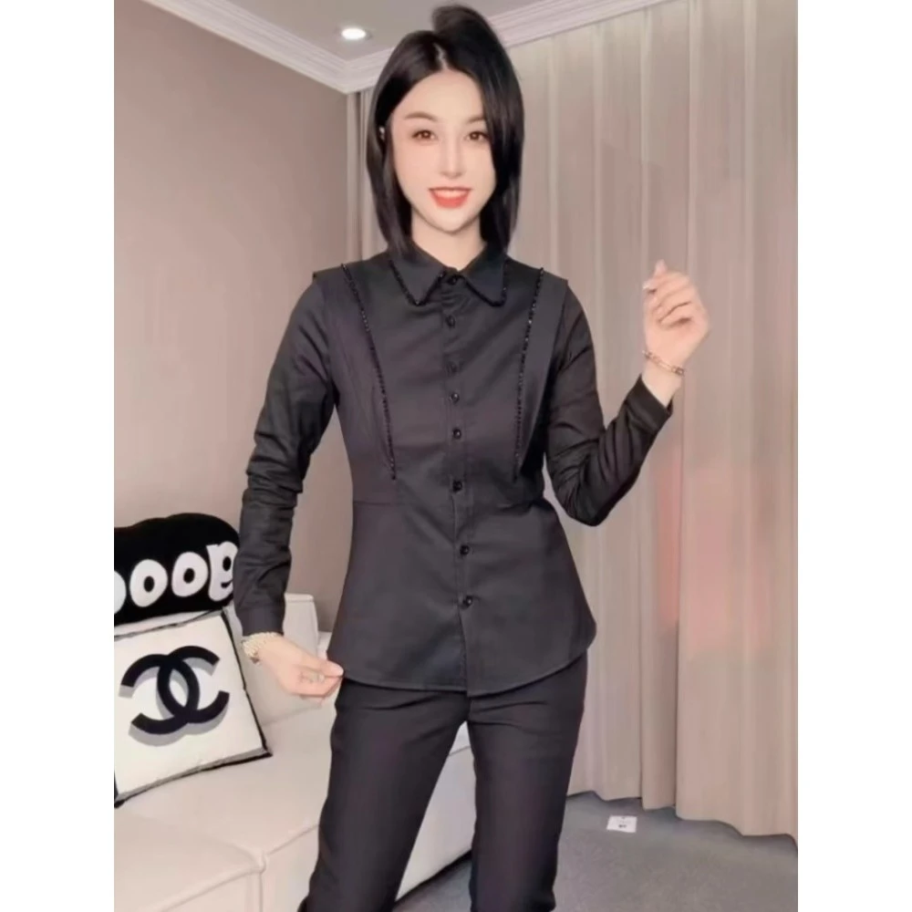 欧洲站2025冬季新款加绒加厚保暖衬衫女修身显瘦洋气职业气质衬衣
