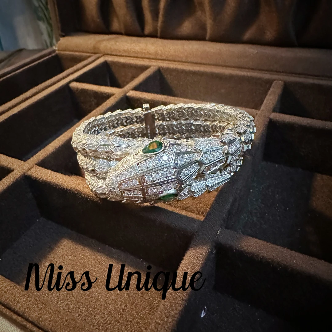 D5109外贸三圈满钻银色灵蛇手镯