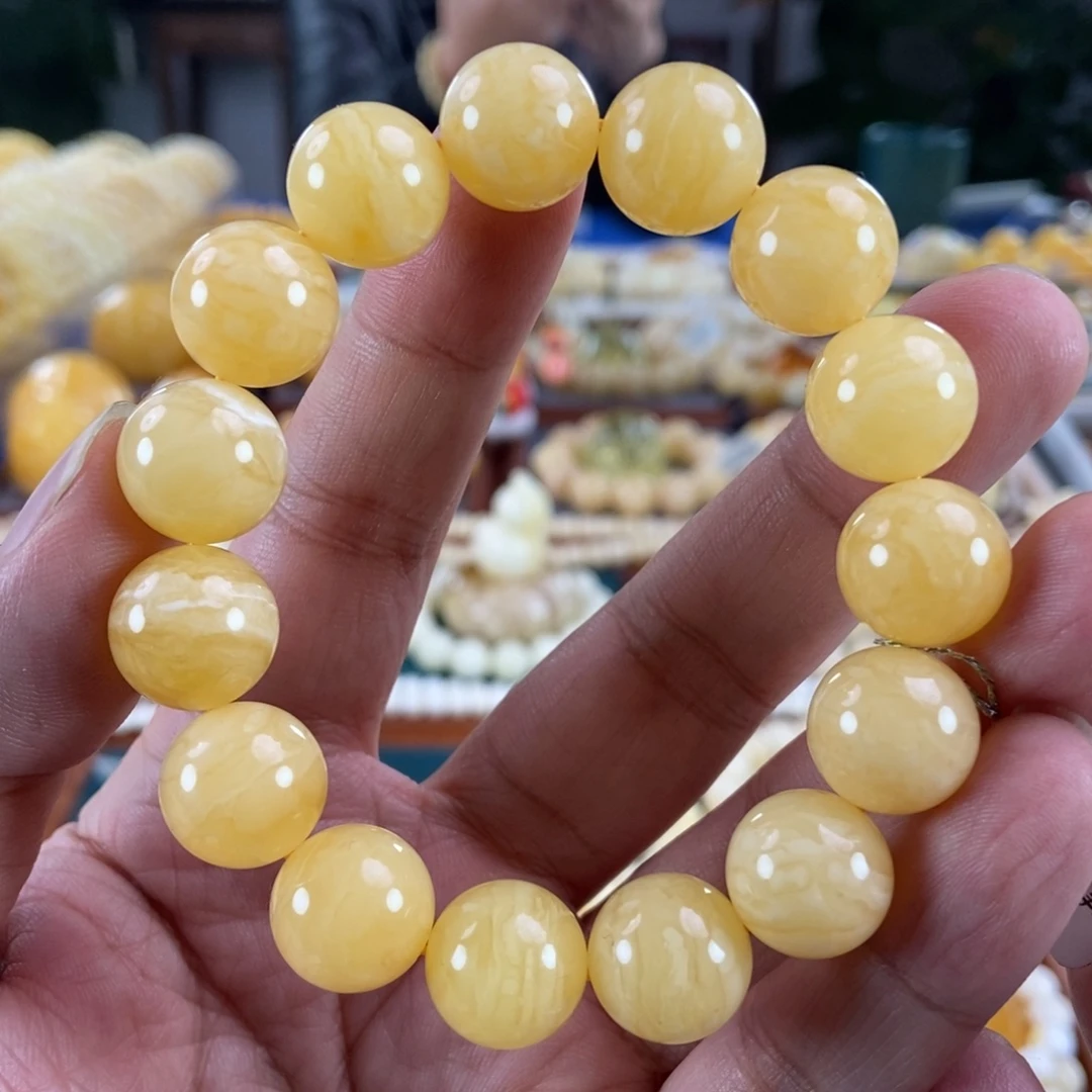 琥珀未镶嵌珠宝奇石14虎皮纹手串23.73