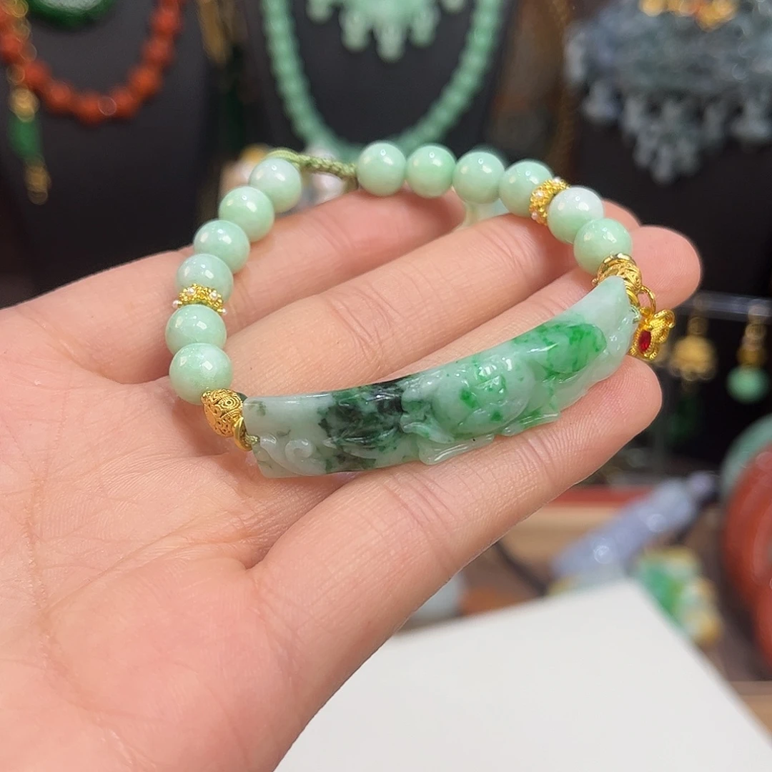 翡翠未镶嵌手链花开富贵