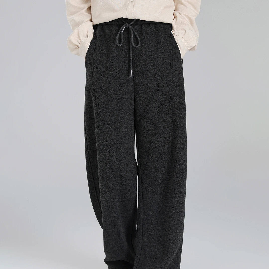 尘染高腰显瘦直筒裤女春秋款时尚百搭阔腿裤软糯休闲垂感毛呢裤子