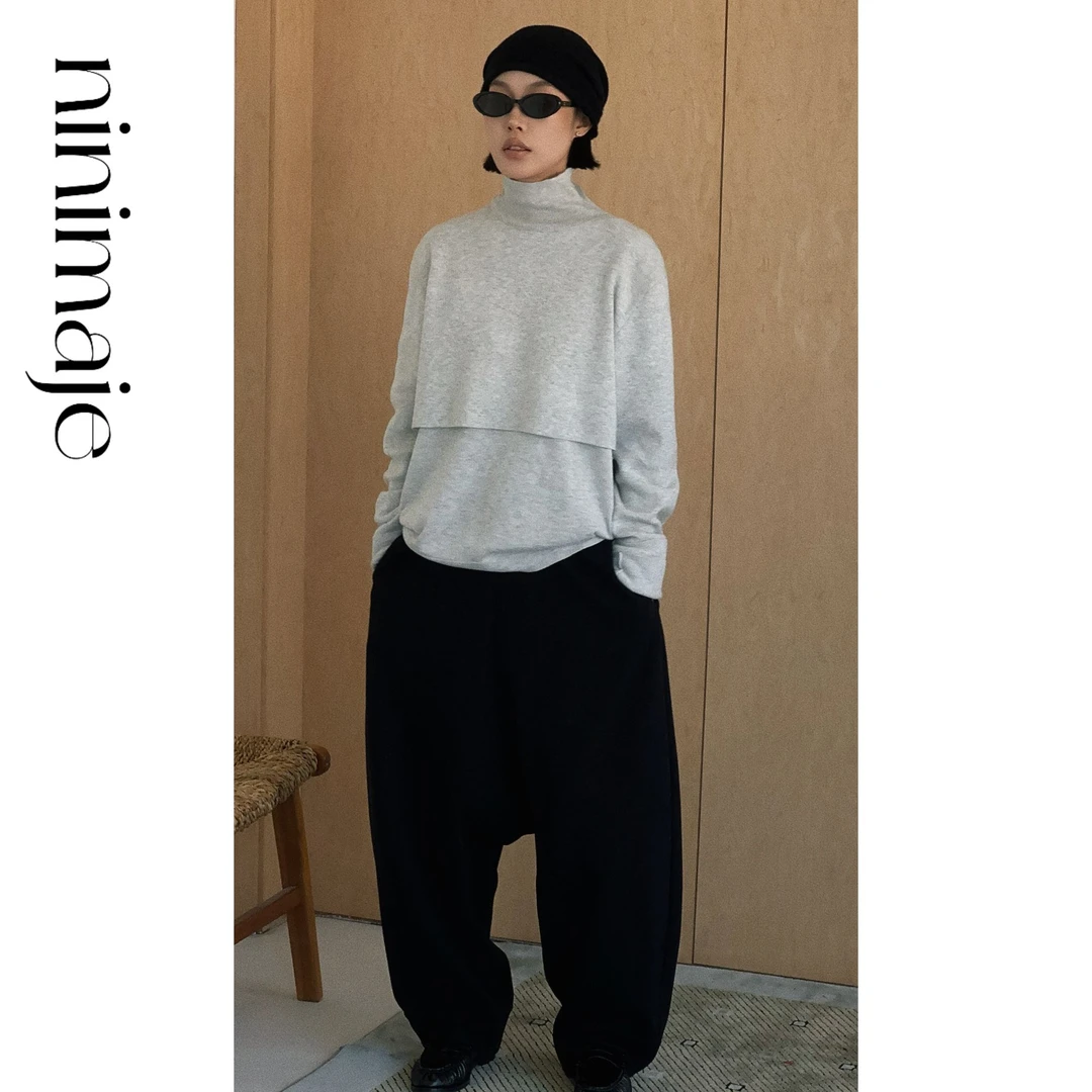 NanBeiBei 极简设计款百搭两件套超细桑蚕丝羊毛打底衫 6650