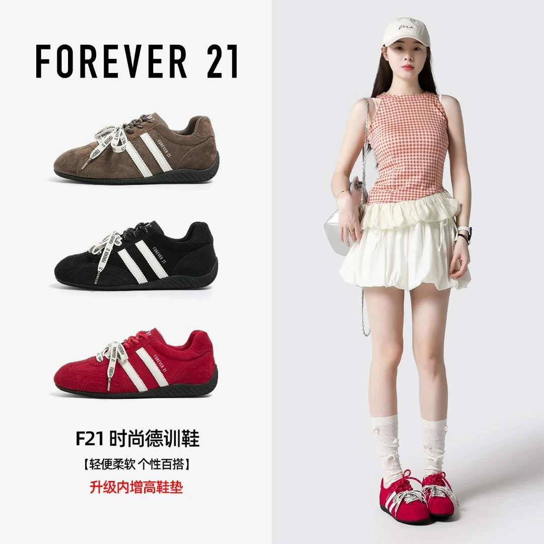 F21赛车德训鞋情侣款真皮防滑秋冬加绒时尚休闲鞋休闲风健步鞋