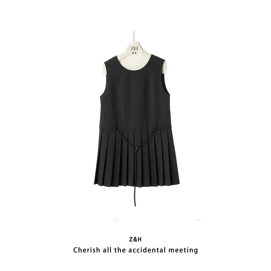 ZH【寻梦山茶】春季新款连衣裙百褶女士小众设计连衣裙