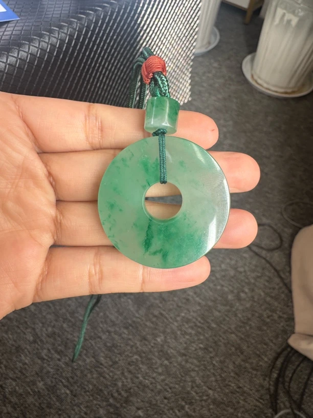 天然非洲翠挂件冰飘花平安扣石英岩质玉帝王绿