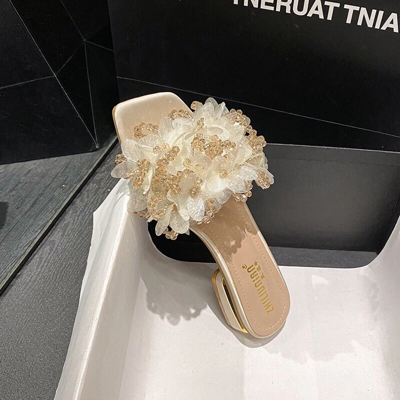 88-15国风粗跟凉拖鞋女2025夏季新款外穿绝美低跟女士一字拖凉鞋