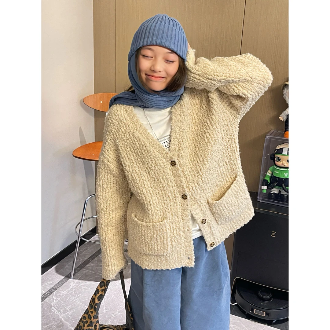 YUUKO 慵懒风肌理感羊毛颗粒开衫毛衣—25129