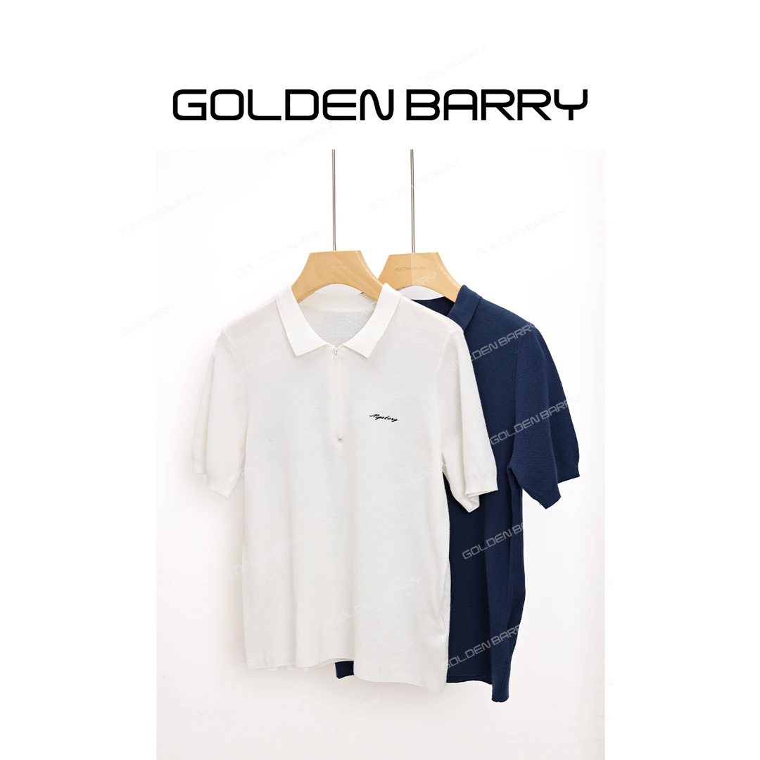 GOLDENBARRY【3.8专享】246419时尚POLO领半开拉链刺绣针织上衣
